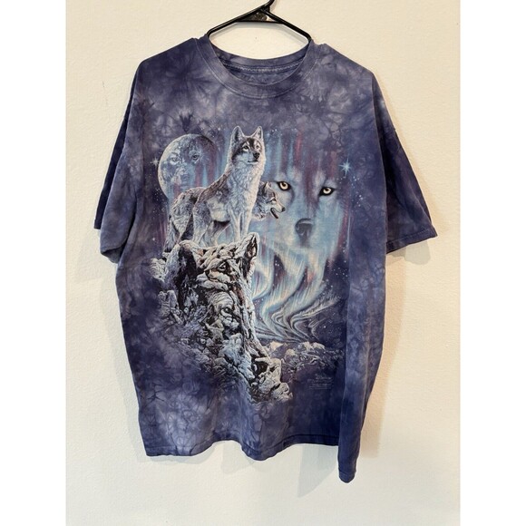 The Mountain Purple Tie Dye Northern Lights Wolf Wolves on a Mountain XL 2012 - Picture 1 of 3